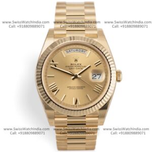 Rolex Day Date 18k Gold Swiss Replica Watch | 3255 Super Clone Swiss Movement | Champagne Dial President Bracelet Ref 228238