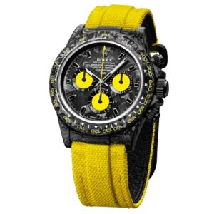 Rolex Daytona DIW Carbon Super Clone Replica Watch | 4130 Swiss Movement | Yellow Strap